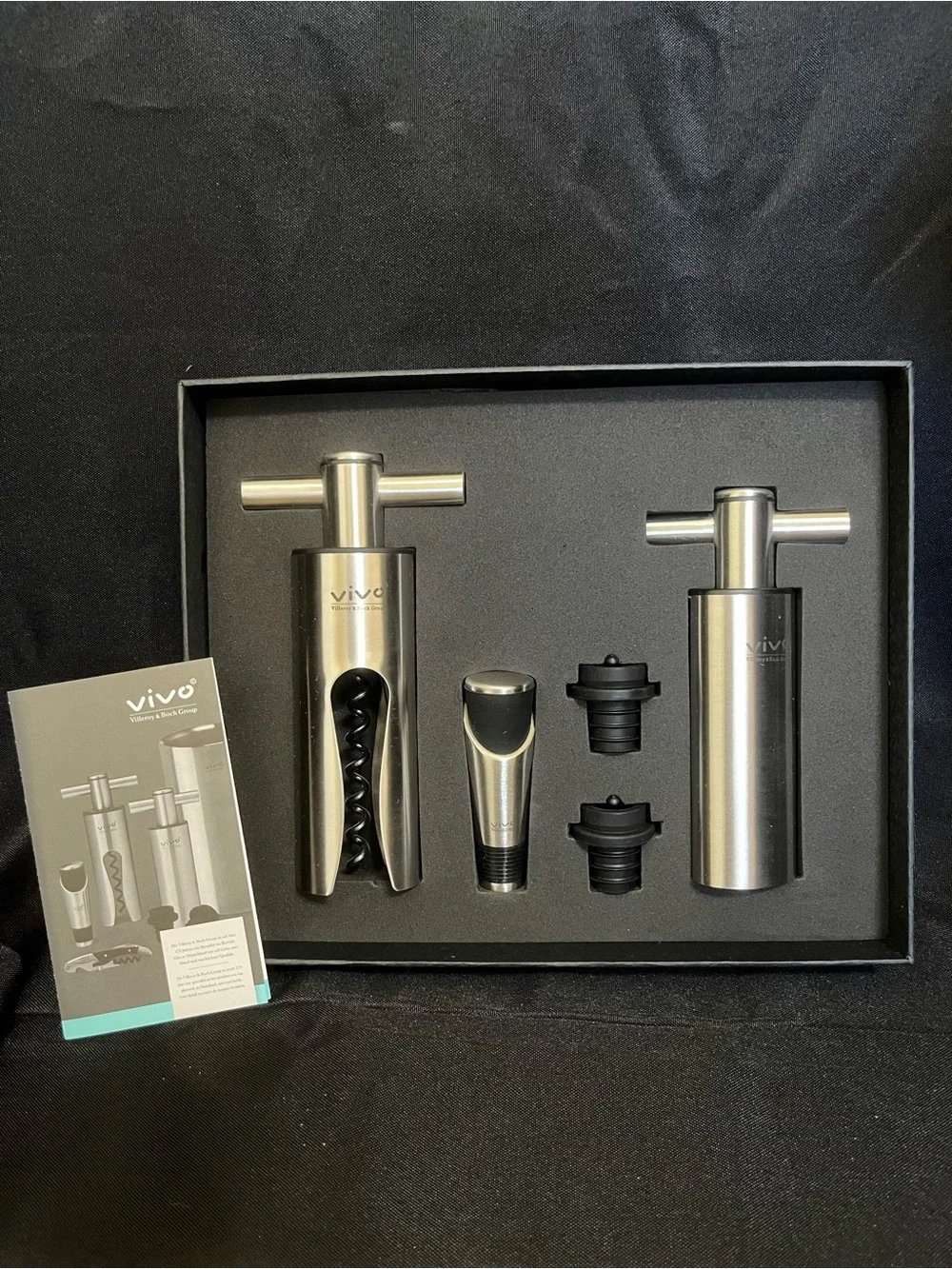 Vivo Silver Stainless Steel Wine Tool Set with Corkscrew & Stopper